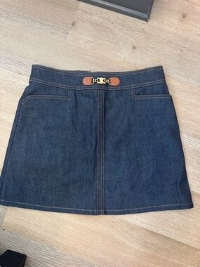 CELINE NET Denim Skirt with Gold Buckle